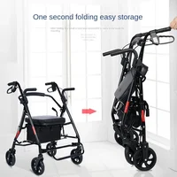 Armrest Folding Can Sit Walking Stick Chair Mobility Aids Portable Travel Elderly Trolley Shopping Four-wheeled Walking Cart 1