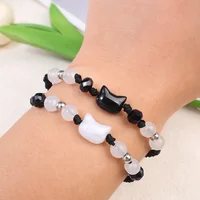 2pcs Natural Moonstone Obsidian Bracelets Couple Minimalist Bracelet Handmade Cute Black White Cat Bracelet Party Jewelry Gifts - Image 5