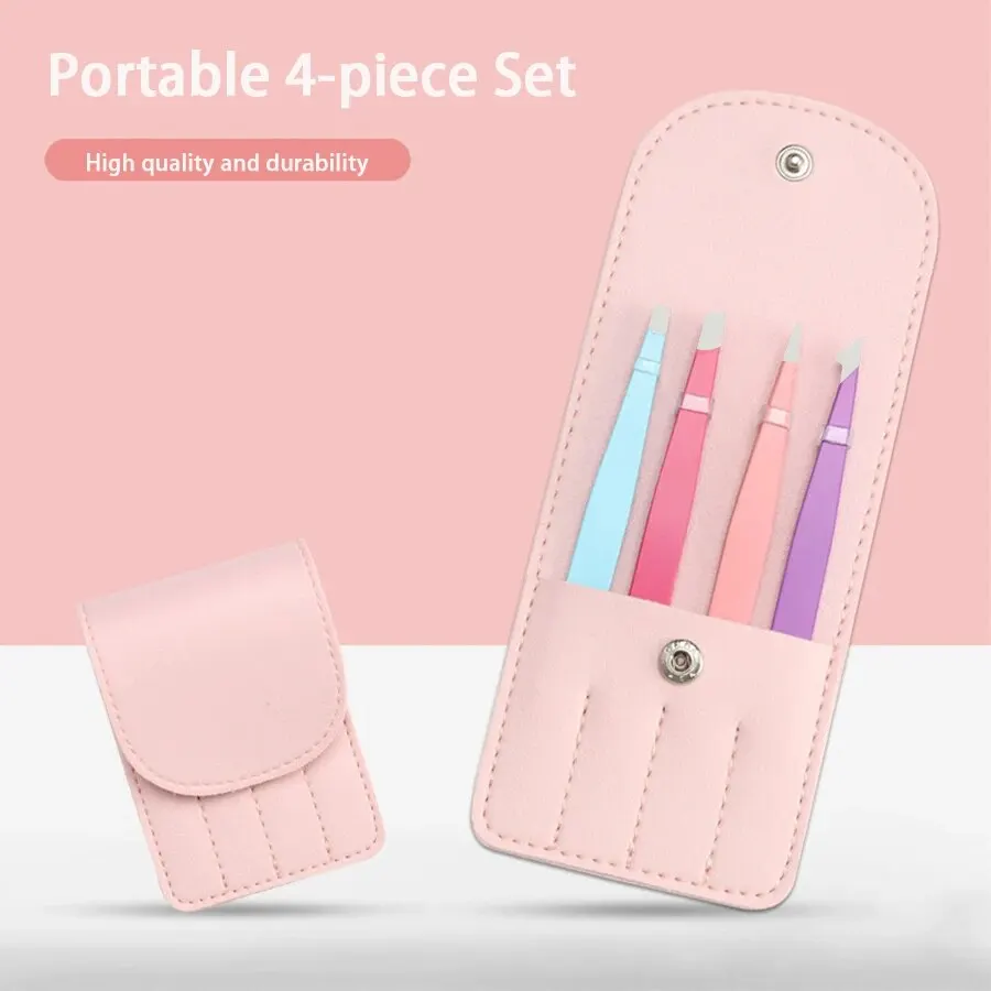 Eyelash tweezers eyebrow tweezers Christmas Gift Beauty Tweezers 4-piece Set Of Colorful Stainless Steel Professional Eyebrow Clip False Eyelash Makeup Tools