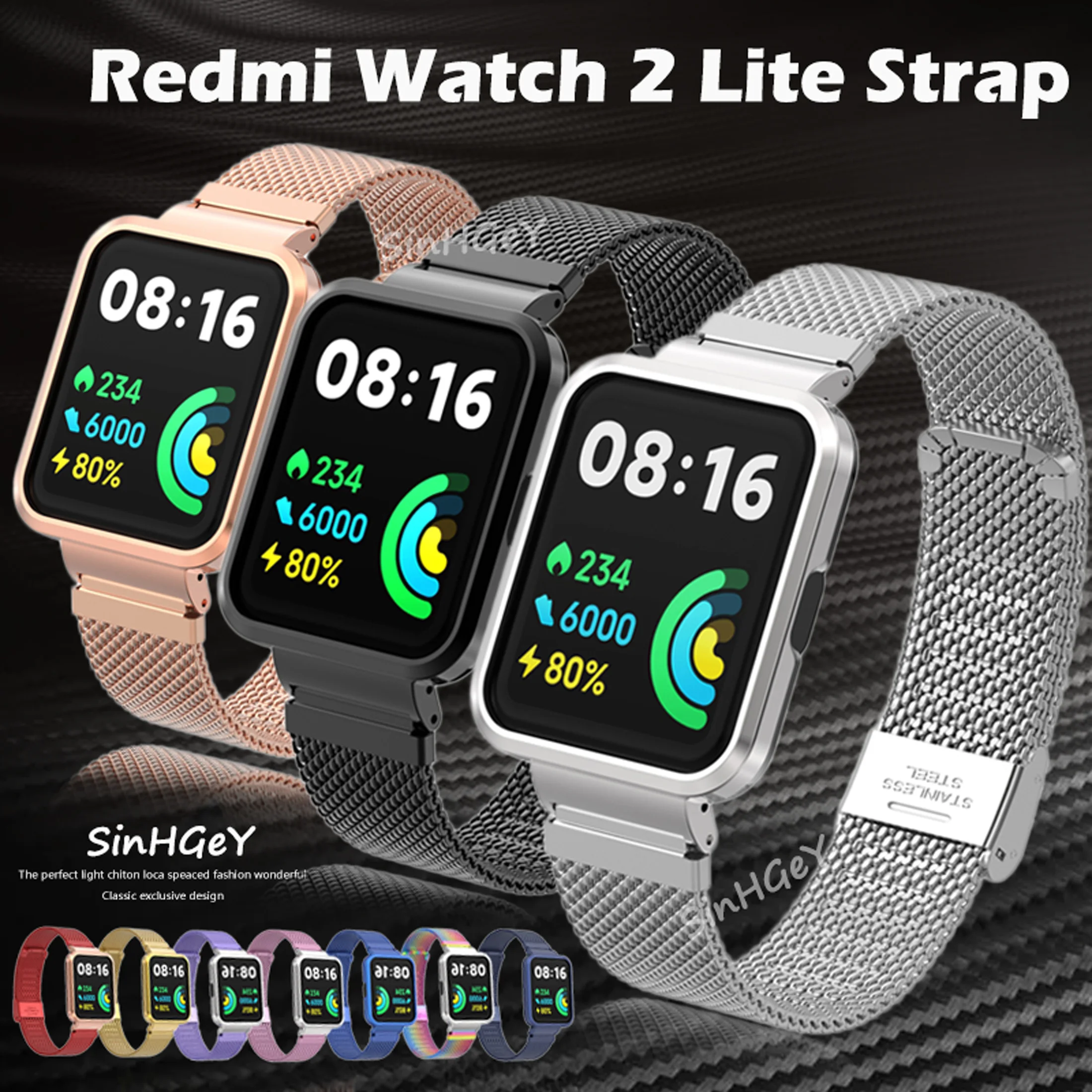 Ремешок SinHGeY для Redmi Watch 2 Lite, сменный Браслет из нержавеющей стали сетчатый браслет для часов миланская петля быстросъемный браслет из нержавеющей стали регулируемый складной ремешок с пряжкой для dw watch
