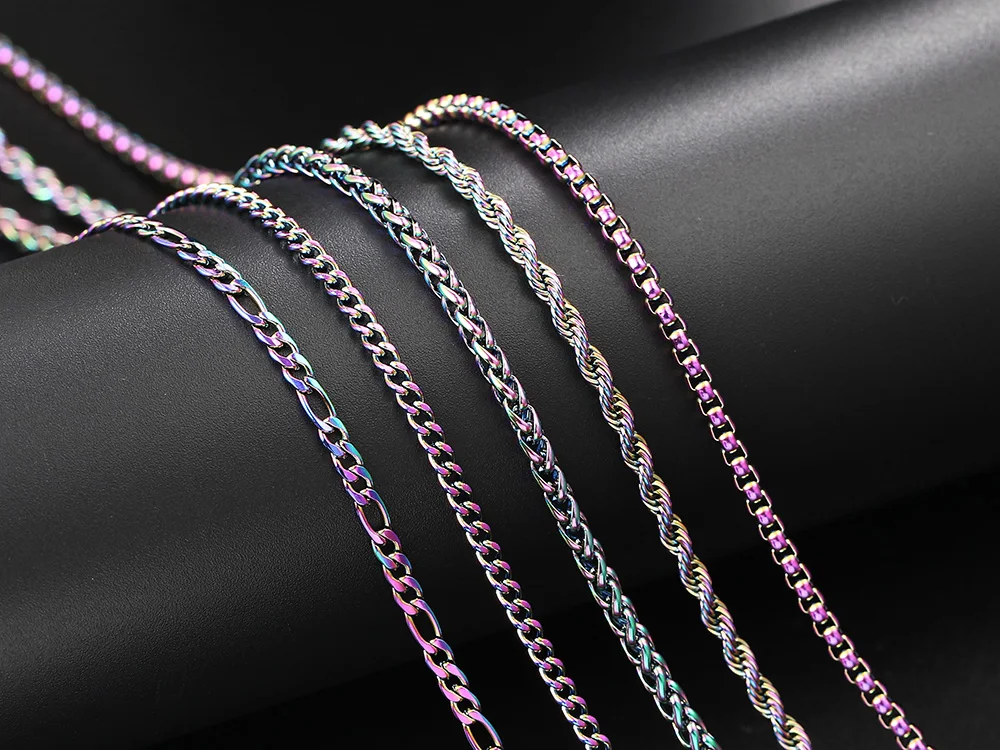 Regenbogen Kubanische Gliederkette Halskette für Frauen Hip Hop Punk Dicke Franco Seil Figaro Ketten Mann Geschenke 60 cm Halsband hals Schmuck C021 – Detail 1
