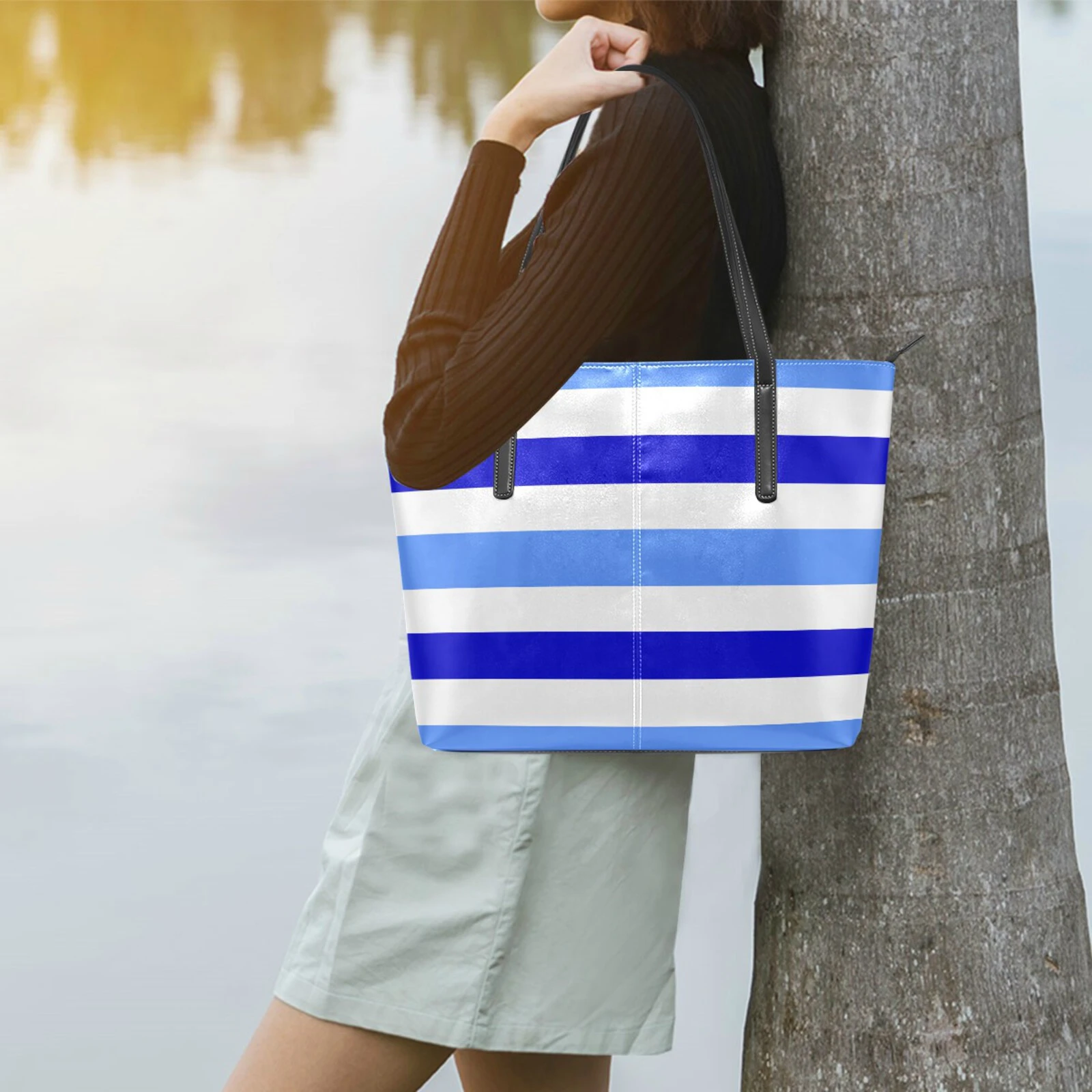 Luxury Large Shoulder Bags for Women 2022 Trend Hand Bag Women's Branded Fashionable Blue stripe Handbags and Purses Sac a main shoulder bags for women	