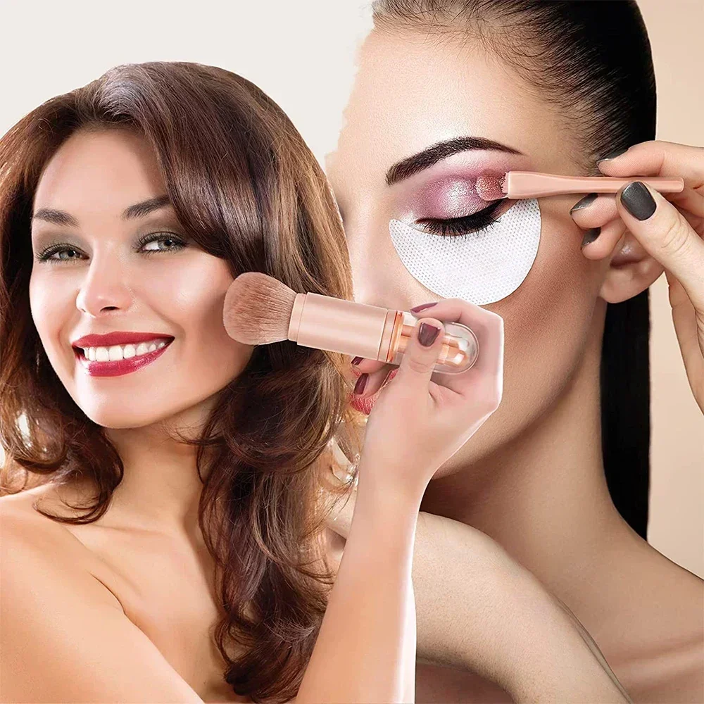 4in1 Travel Makeup Brushes Set Retractable Kabuki Brush and 3 Small Brushes For Eye With Soft Bistles Small Portable For Touchup