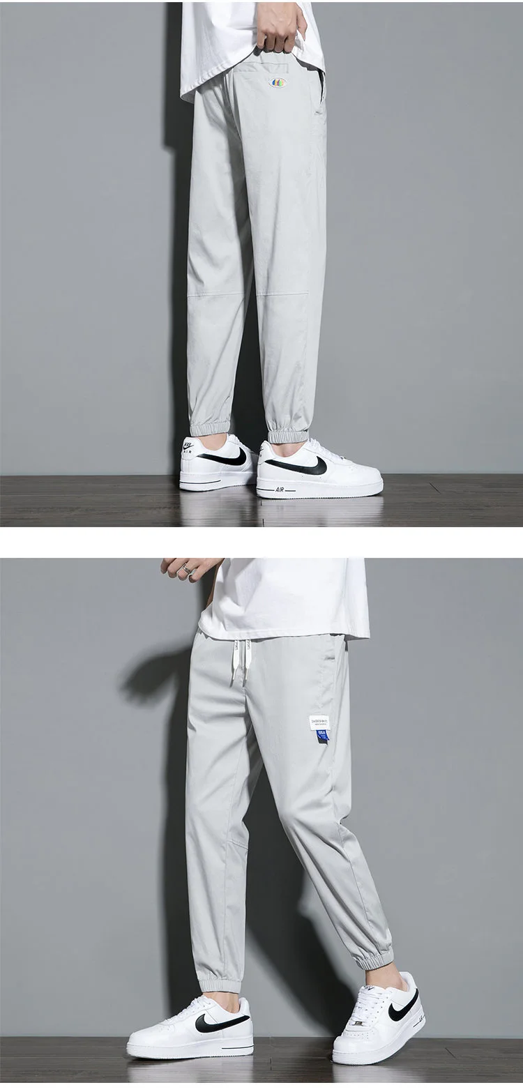 Description Picture 4 of itemSummer Thin Workwear Pants Men's Ice Silk Slim Fitting Sweatpants Trend Leggings Bundle Foot Casual Men Street Trousers