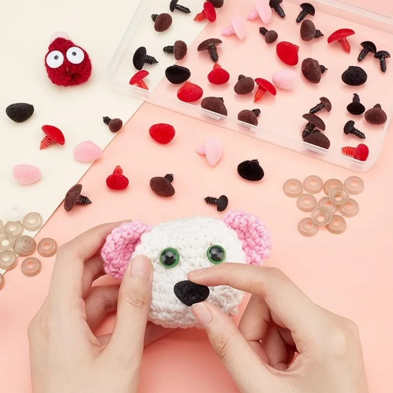 52pcs Animal Safety Noses Plastic Triangle Noses Flocking Nose with Washers Crochet for Teddy Bear Animal Puppet Crafts