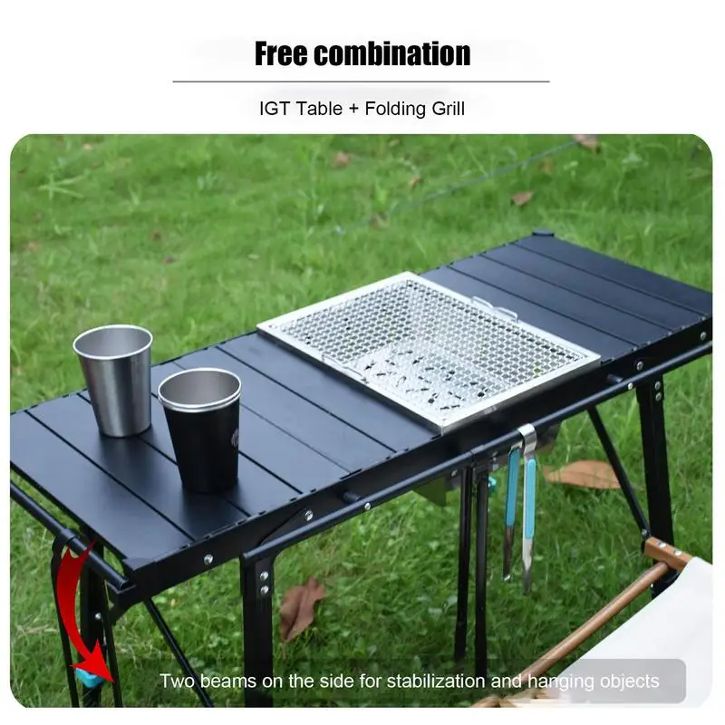 

Folding IGT Table Aluminum Alloy Lightweight Backpack Roll Table Multifunctional Adjustable Leg Desk Desktop Burner BBQ Table