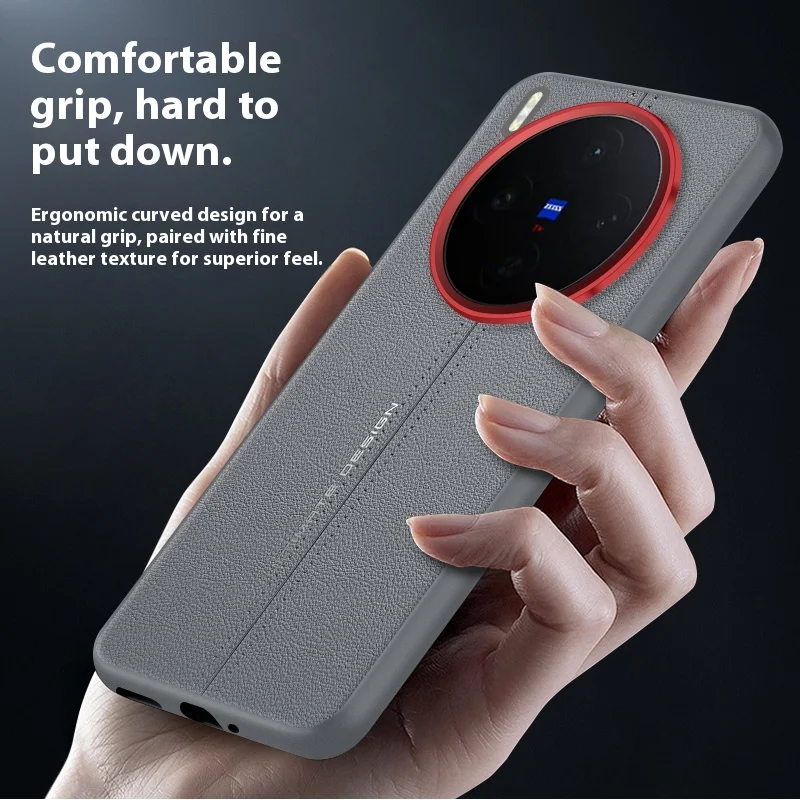 Luxury Leather Metal Lens Frame Frosted Shockproof Bumper Case