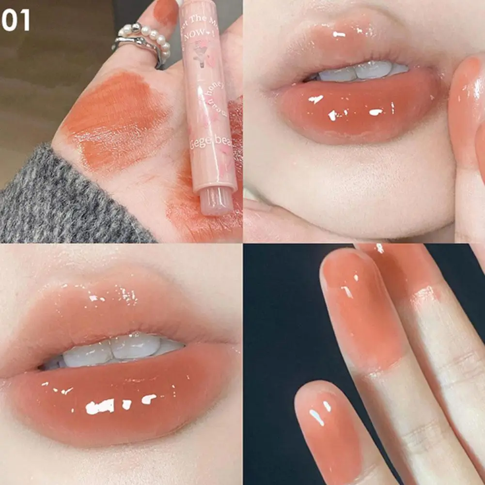 Clear Water Light Solid Lip Gloss Jelly Pink Lip Tint Mirror Glass Glaze Heart-shaped Lipstick Pencil Korean Makeup