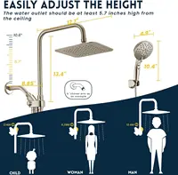 l8'' High Pressure Rain/Rainfall Shower Head,5 Settings Adjustable Handheld Showers,with 15" Height Adjustable Slide 2