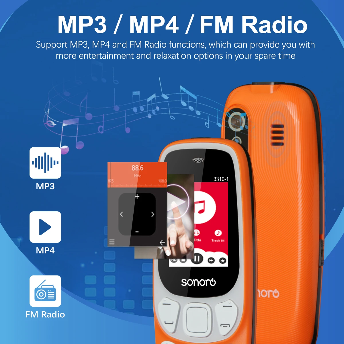 MKTEL 3310-1 Feature Phone 1.77inch 800mAh Battery Display Dual SIM Dual Standby MP3/MP4/FM/Radio Torch Senior Phone 3
