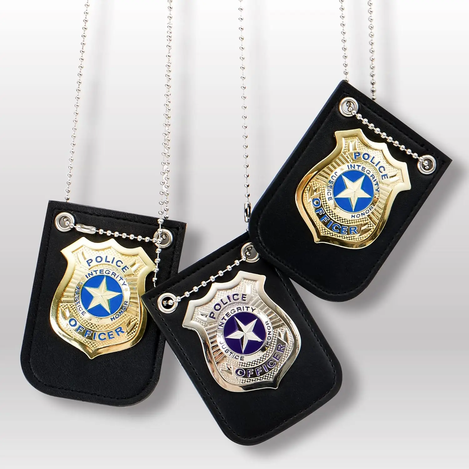 Police Badges for Kids &ndash; Pretend Play Costume Gear Detective FBI Agent Swat Cop Toy Accessories, Chain&Black Belt Clip Holder