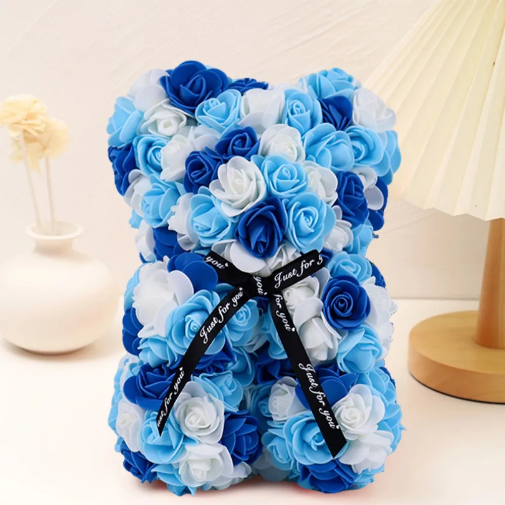 16*24cm Künstlicher Teddybär mit Rosen in Mehrfarbigem Design - Romantisches Valentinstagsgeschenk für Freundin, Frauen, Jahrestag