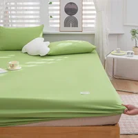 Green Washed Cotton Fitted Bed Sheet Solid Color Mattress Cover with Elastic Band Single Double Queen King Size Home Decor 가구 2