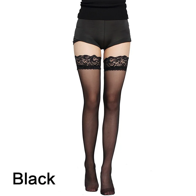 Calze in pizzo alla coscia – 15D Stay Up Collant per donne velate con punta rinforzata - Nero - Medium