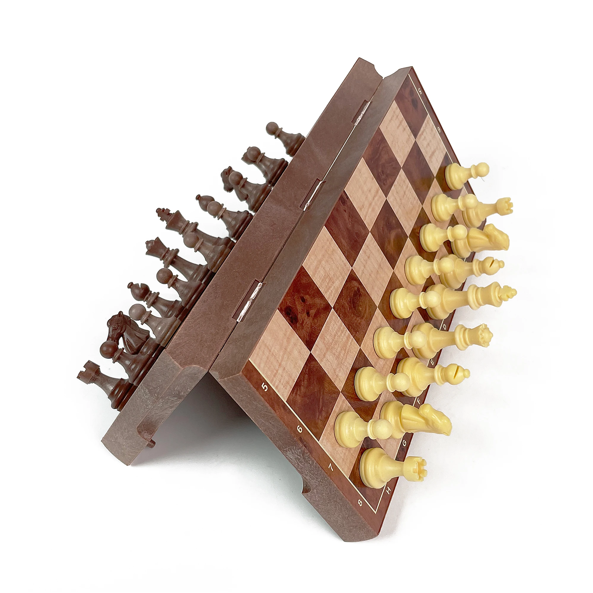 24x24cm 2 in 1 접이식 자기 체스 체커 세트 나뭇결 보드 게임 휴대용 여행 교육용 장난감 선물