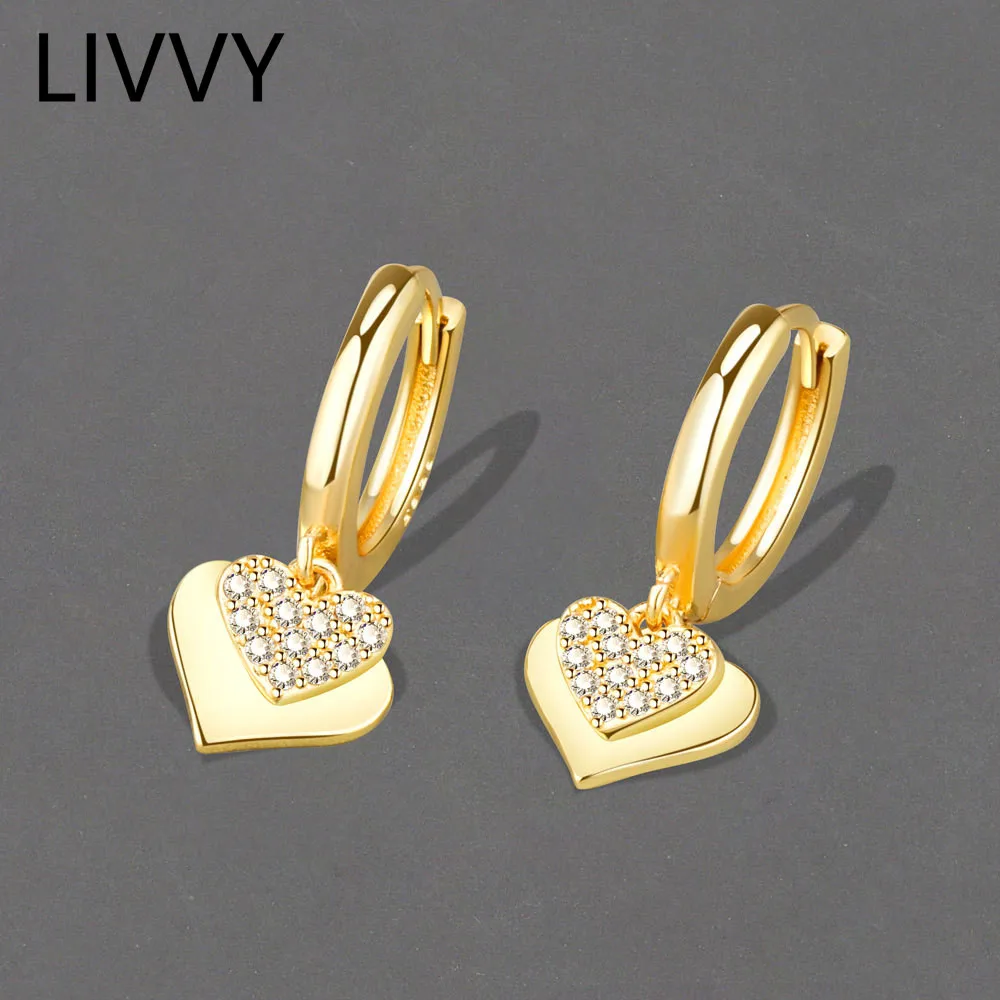 

LIVVY Silver Color Prevent Allergy Earrings for Women Trendy Elegant Charming LOVE Heart Sparkling Zircon Bride Jewelry