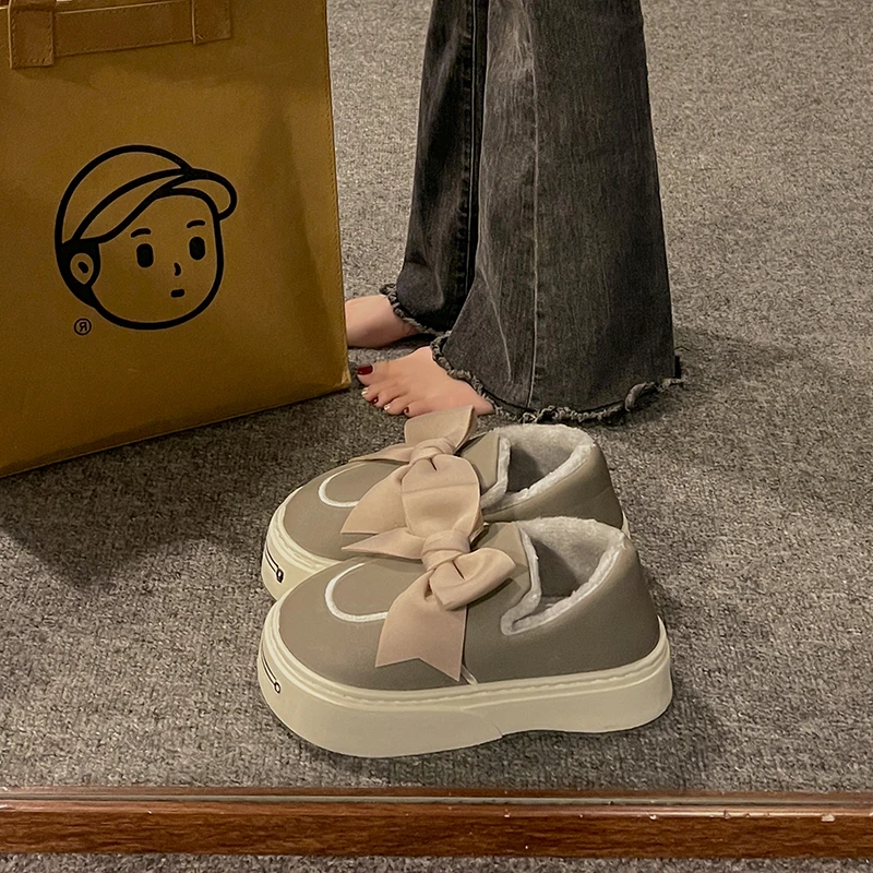 

Женские туфли 2023, тапочки, теплая обувь на платформе средней высоты, зимние туфли из искусственной кожи на плоской подошве, женские домашние тапочки