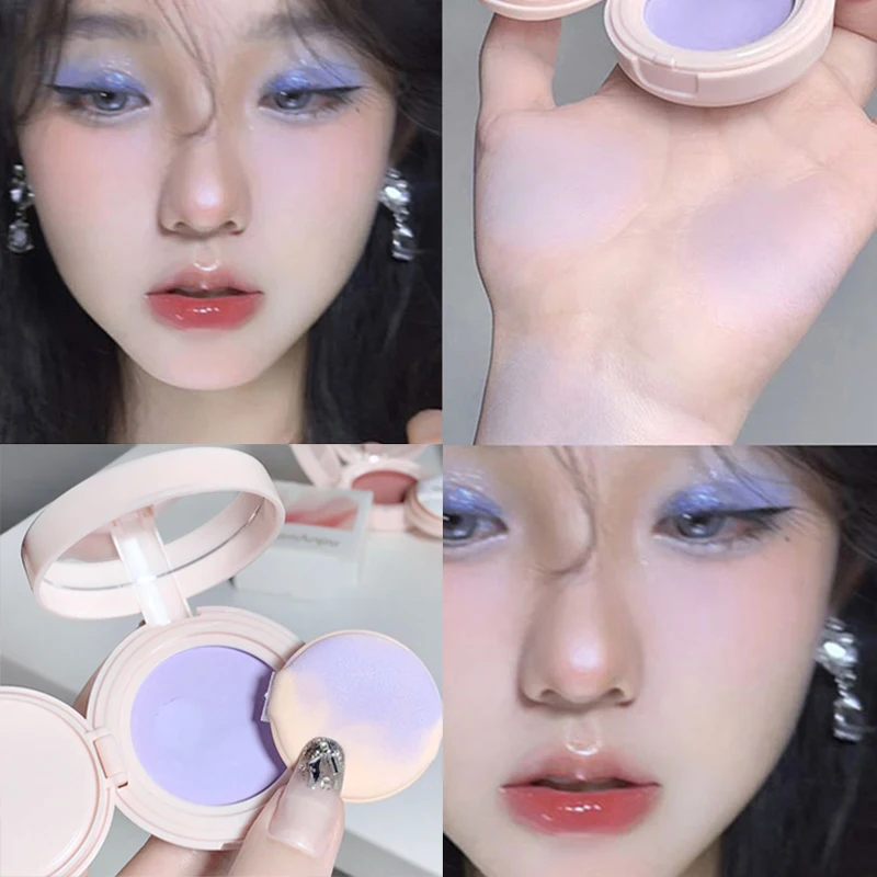 Monochrome Blue Blusher Shadow Cream Mashed Potatoes Texture Cheek Blush Natural Multi-purpose Eye Shadow Mud With Cushion Puff facial blusher,monochrome blush,blush cream,cream blusher