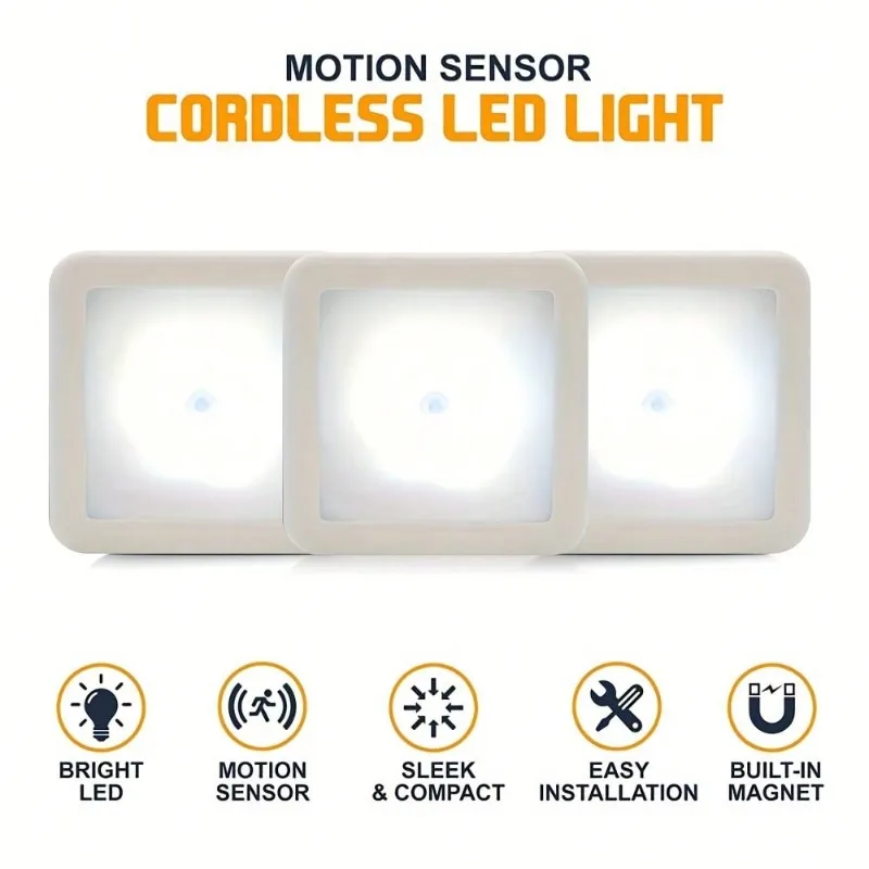 Auto Motion-Sensing LED Night Light - Wireless Stick-On Wall Lamp for Stairs/Cabinet/Bathroom, Battery Powered & Energy Saving
