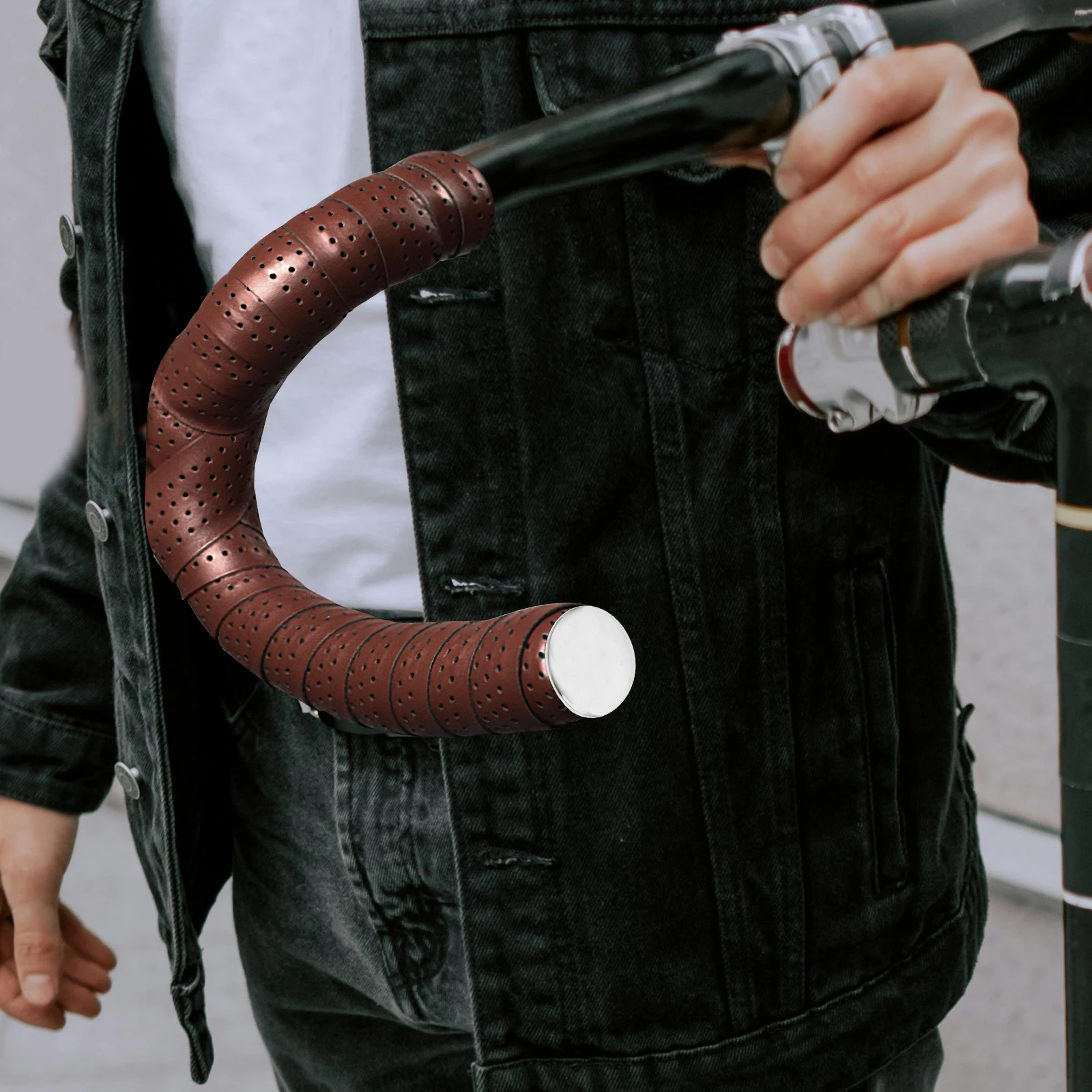 Cycling Handlebar Tape Brown PU Lightweight Anti skid Wear resistant Grips Cover Protective Bar Tape for Mountain Bike