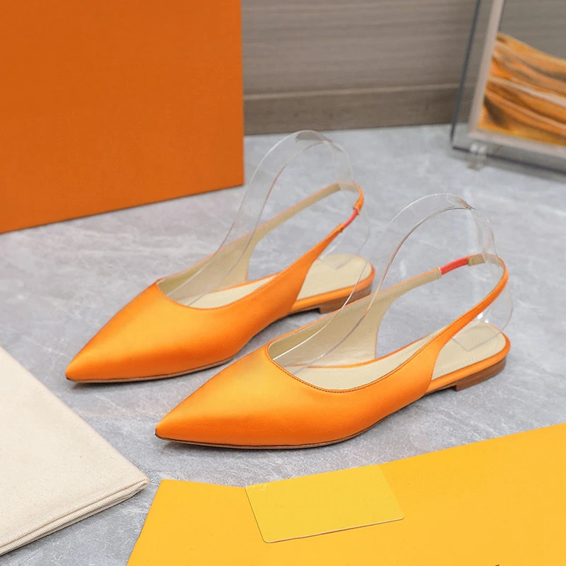 

Summer Fashion Women's Sandals New Satin Material Banquet Pointed Toe Female Sandals Solid Color Comfort Foot Feel Single Shoes