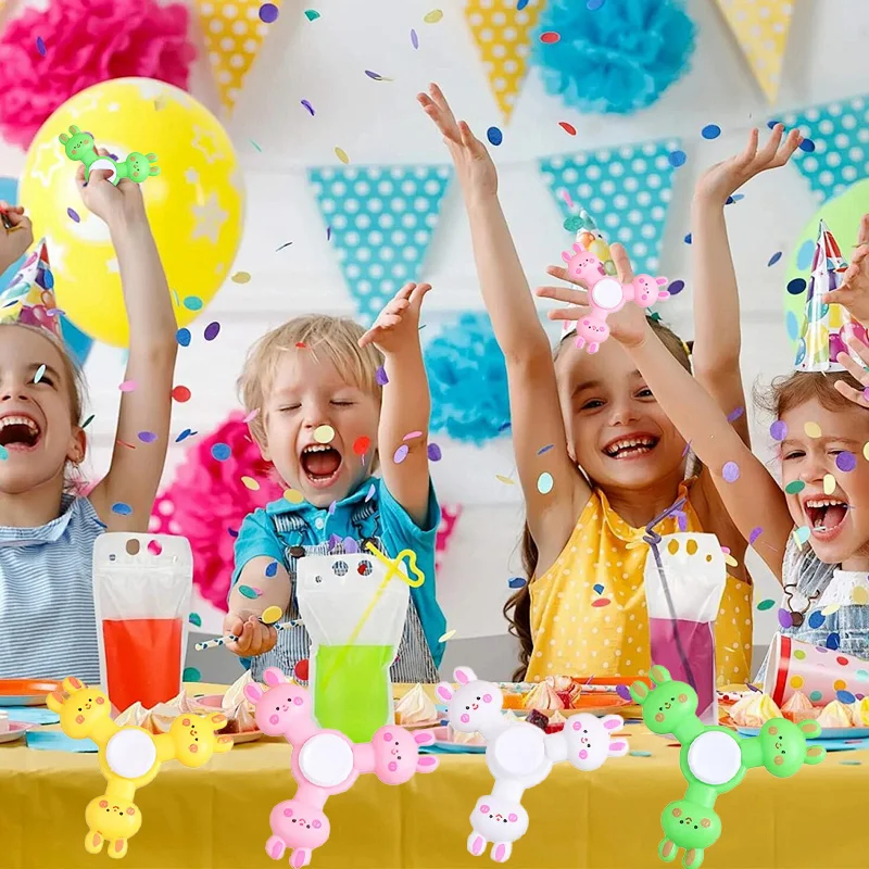 10Pcs Cartoon Bunny Rabbit Fingertip Gyro Stress Reliver Toy Kids Birthday Party Favors Easter Theme Goodie Bag Pinata Fillers