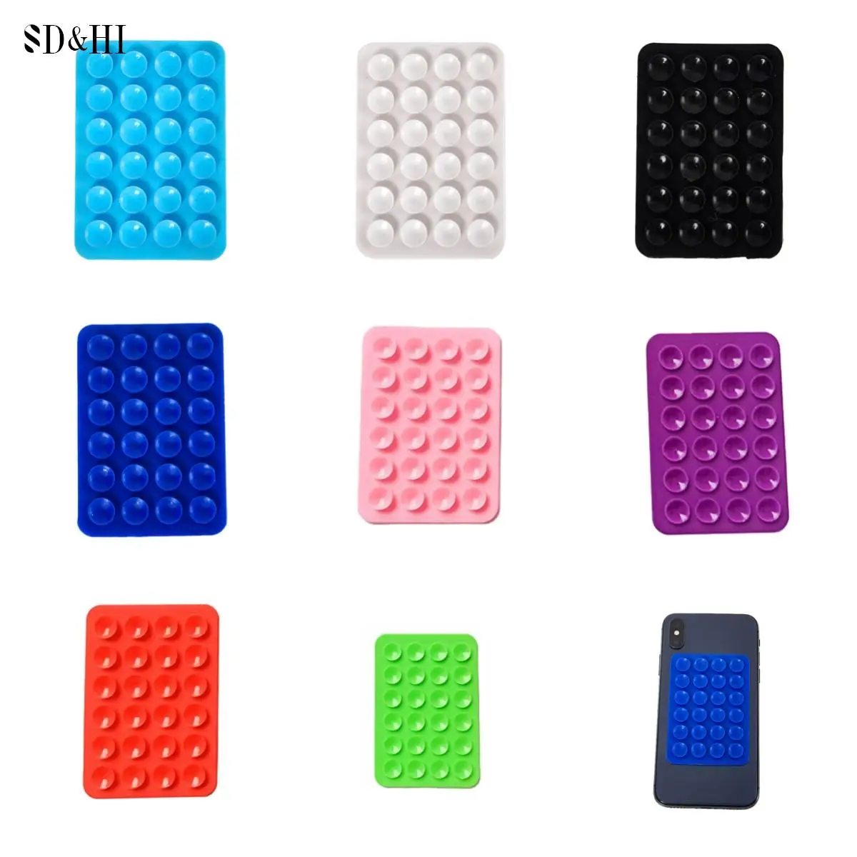 1PcMobilePhoneFixtureSuctionCupBackedAdhesiveSiliconeRubber