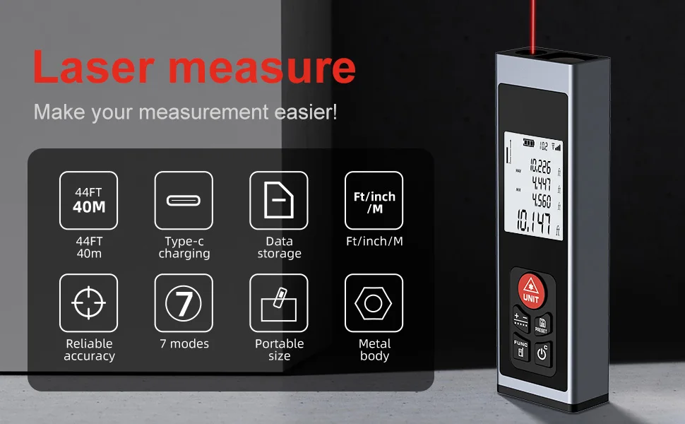 Mini Laser Tape Measure 40M Laser Distance Meter High Accuracy Roulette Multiple