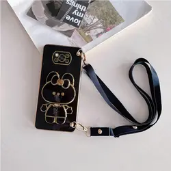 Mirror Rabbit Crossbody Lanyard Case for Poco M3 (Black)