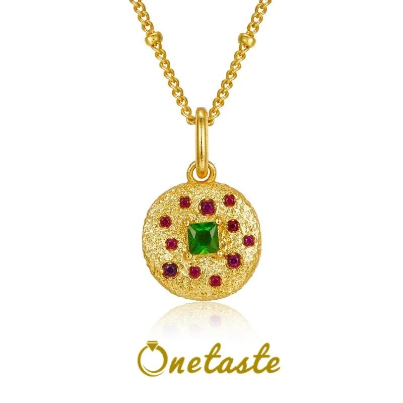 

Natural Diopside 925 Silver Gold Plated Pendant Necklace Women Zircon Geometric Round Small Chic Chokers Necklaces 2023 New Gift
