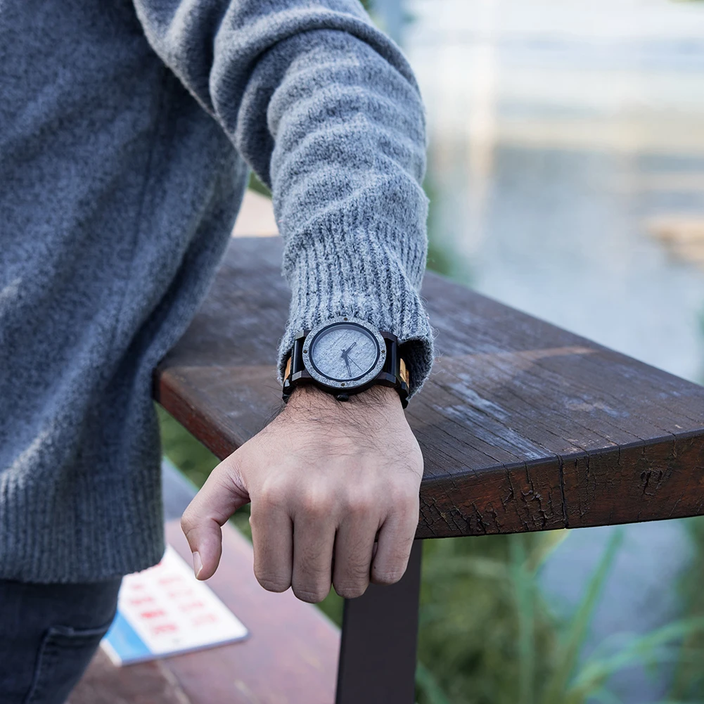 BOBO BIRD Watch Wood&Rock Quartz Wristwatch For Men Timepieces Clock Gift Men's Watches Relogio Masculino Custom Dropshipping