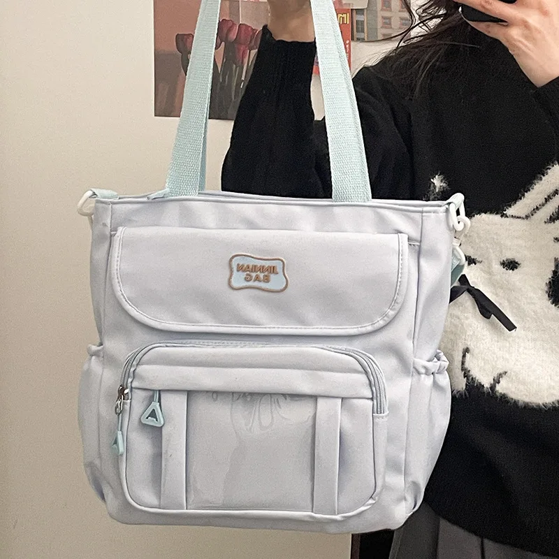 Shoulder Bag NEW Canvas Solid Color Zipper Large Capacity Storage Bag Daily Commuter Tote Student Schoolbag Personality Handbag