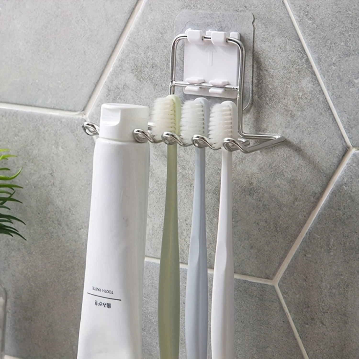 Stainless Steel Toothbrush & Toothpaste Holder-Wall-Mounted, No-Drill Installation, Multi-Functional Bathroom Organizer For T