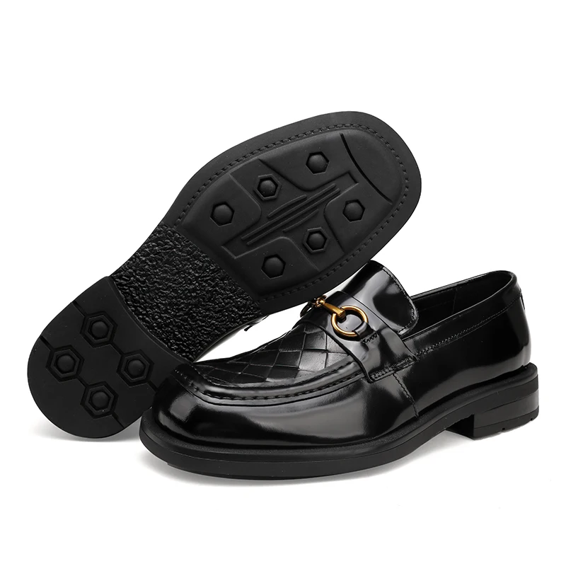 Men Business Shoes Laces Round Head Leather Knitted Shoes Thick Soles