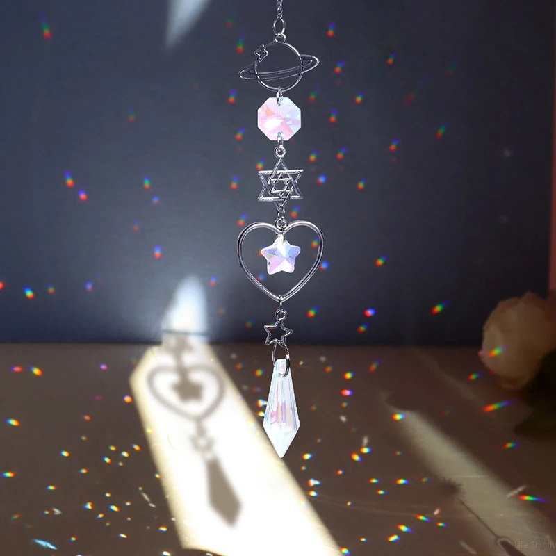 Heart Crystal Suncatcher Window Wind Chimes Hanging Colorful Rainbow Prism Shiny Drop Bell Indoor Outdoor Home Decoration sun catcher sun catchers window ornament