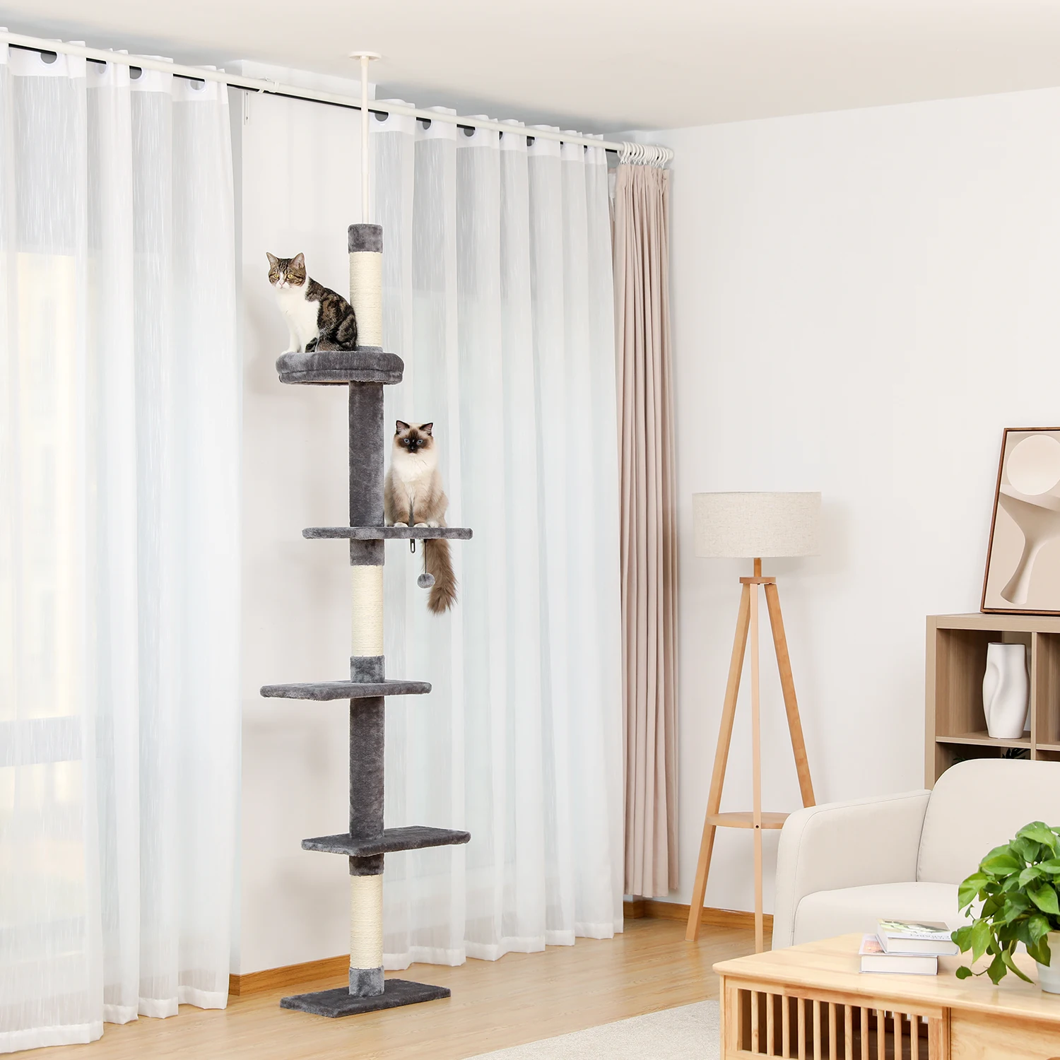 Adjustable 228-274cm Height Floor-to-Ceiling Vertical Cat Tree Stable Tall Cat Climbing Tree Cat Kittens Cat Toy 2