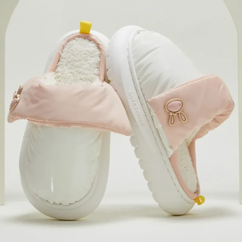 Women Home Slippers Winter Warm Plush  Anti Skid Indoor House Slide Waterproof Down Cute Cartoon Floor Furry Couple Cotton Shoes