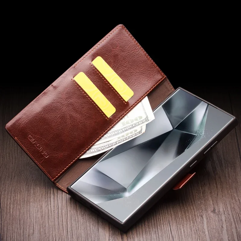 Genuine Leather Phone Case QIALINO Business Style Fashion Luxury Card Slots Cover For Samsung S24+ Plus 5G S24 Ultra 5G