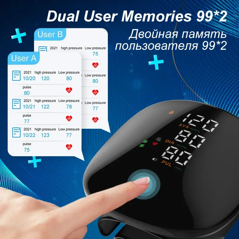 Blood Pressure Monitor 2 User Medical Digital Blood Pressure Monitor Blood Pressure Meter Tonometer Baumanometer Tensiometer Sphygmomanometer Pulse