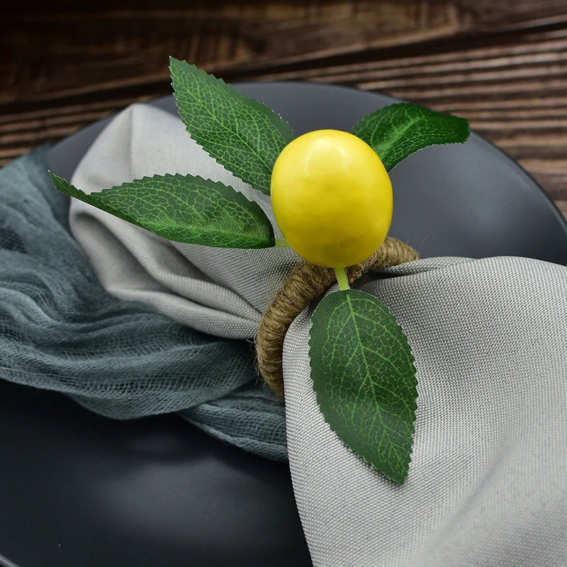 

2pcs/Set Artificial Lemon Napkin Rings Handmade With Vine For Wedding Dinner Party Banquet
