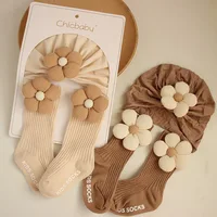 0-12M Infant Accessories Cute Flower Spring Autumn Cotton Newborn Baby Bebe Girl Hat Socks Two Pieces Set 2