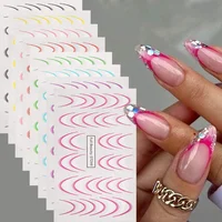 8pcs Gradient French Line Water Nail Stickers Set Colorful Stripe Ombre Designs Decals Guides for DIY Decoration Stencil Tools 1