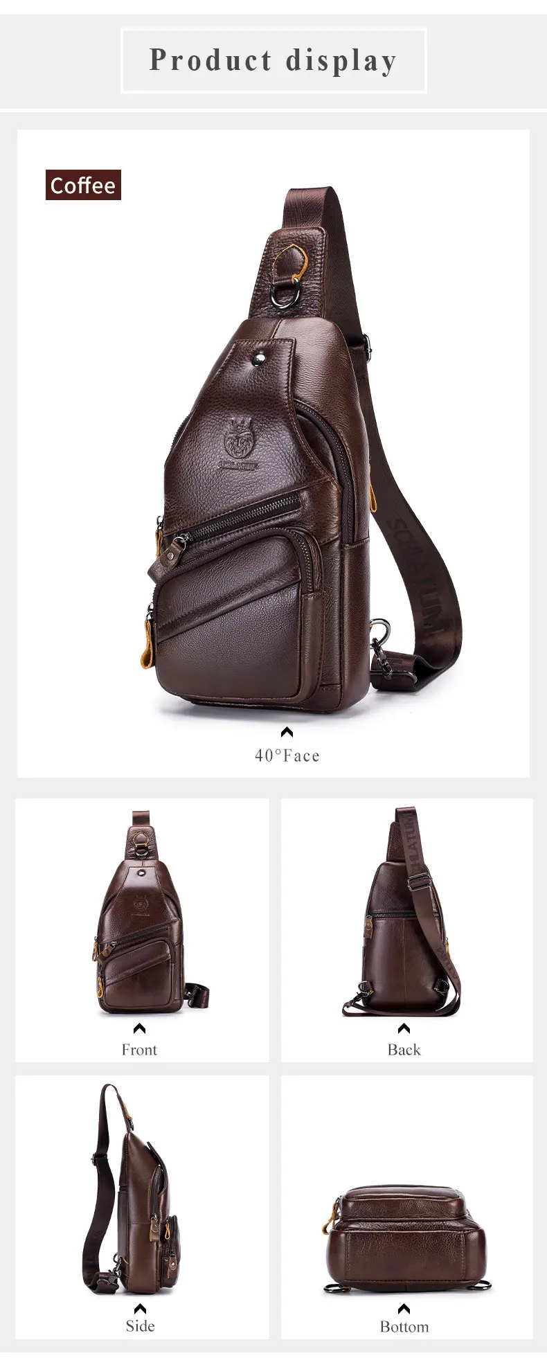 SCHLATUM Echte Leder-Brusttasche für Herren, modische Reisetasche mit Reißverschlussfach, multifunktionale Umhängetasche. – Detail 14