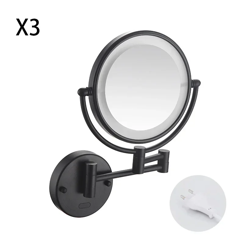 Induction bathroom makeup mirror black/brushed gold brass wall mounted extension folding double-sided LED light mirror bathroom 6
