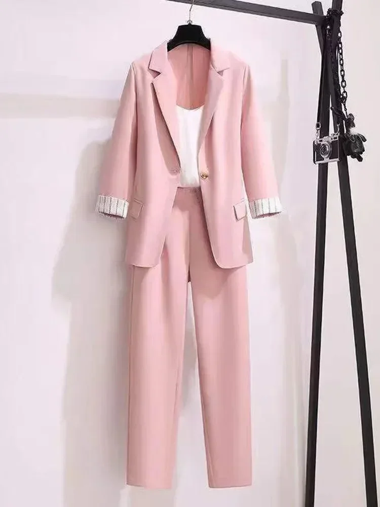 

2023 spring new Korean elegant women's suit female blazer leisure pants Tweed suit jacket three piece jacket pants set
