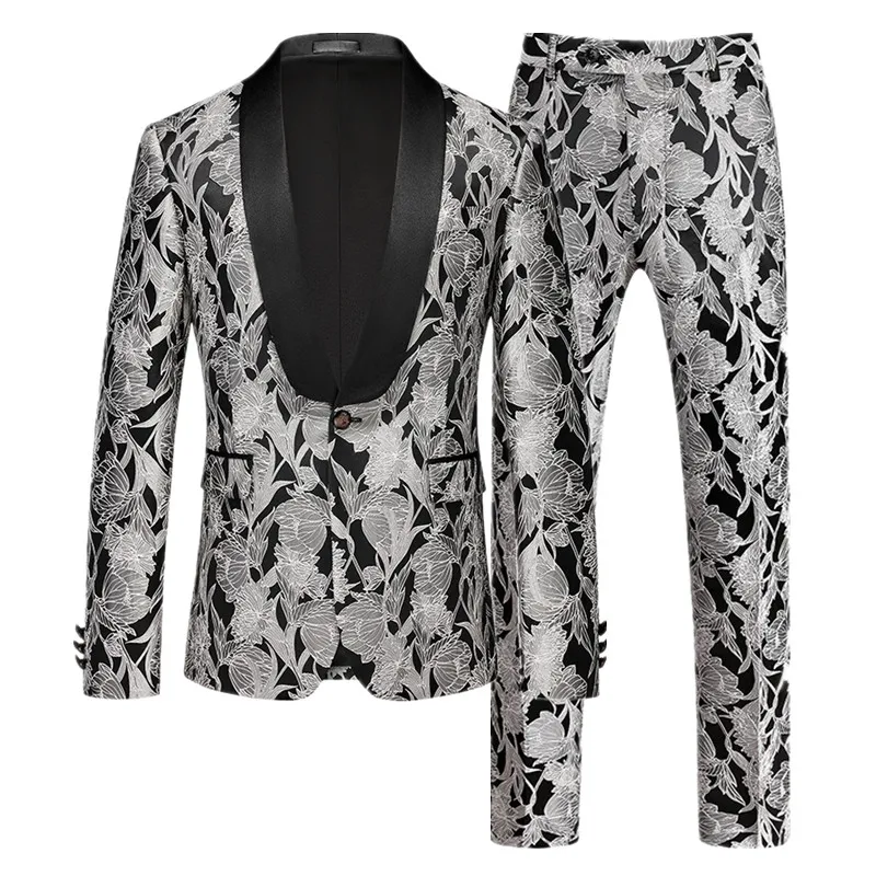 Luxury Jacquard Suit Men Business Banquet Wedding Party Groom Swallowtail Dress Male Slim Fit Blazers Pants Large Size 6XL