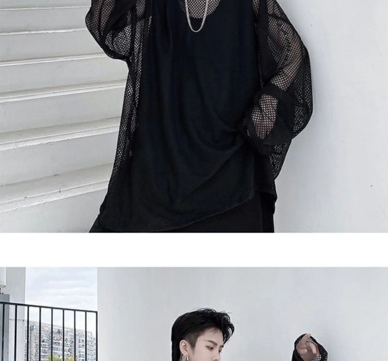 2024 Summer Dark Hollowed Out Mesh Hoodies T-shirt For Men Women Long Sleeves Loose Hooded Mesh Transparent Shirts