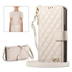 Elegant PU Leather Crossbody Wrist Strap Flip Wallet Phone Case - Vivo V30 (White Long Strap)