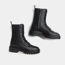  MOOQDAAX 2023 New Women's Autumn and Winter High Boots Genuine Leather Platform Vintage Side of Zipper Chelsea Women Shoes 