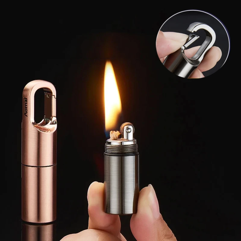 Металлическая мини-брелок керосиновая Зажигалка Водонепроницаемая уличная шлифовальная круглая изысканная и маленькая подвесная портативная зажигалка